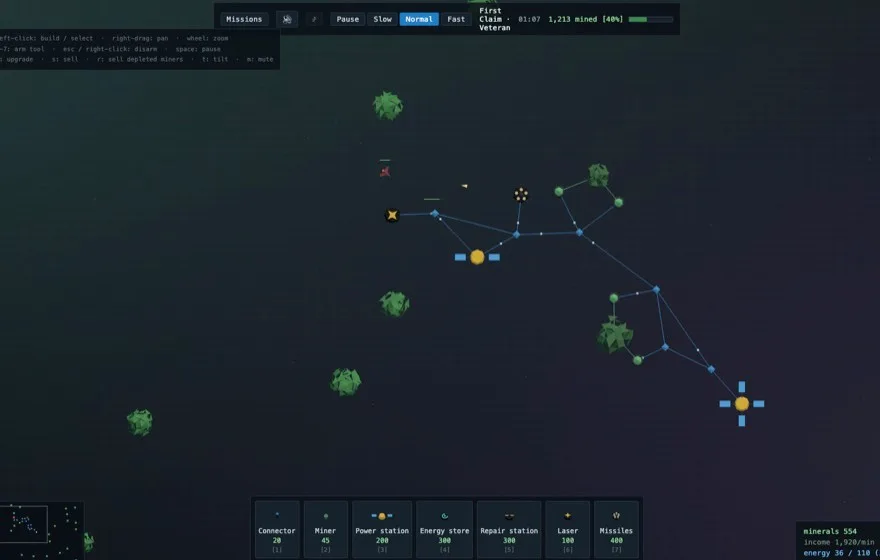 Relay: a dark space strategy game of miners and connectors strung between asteroids.