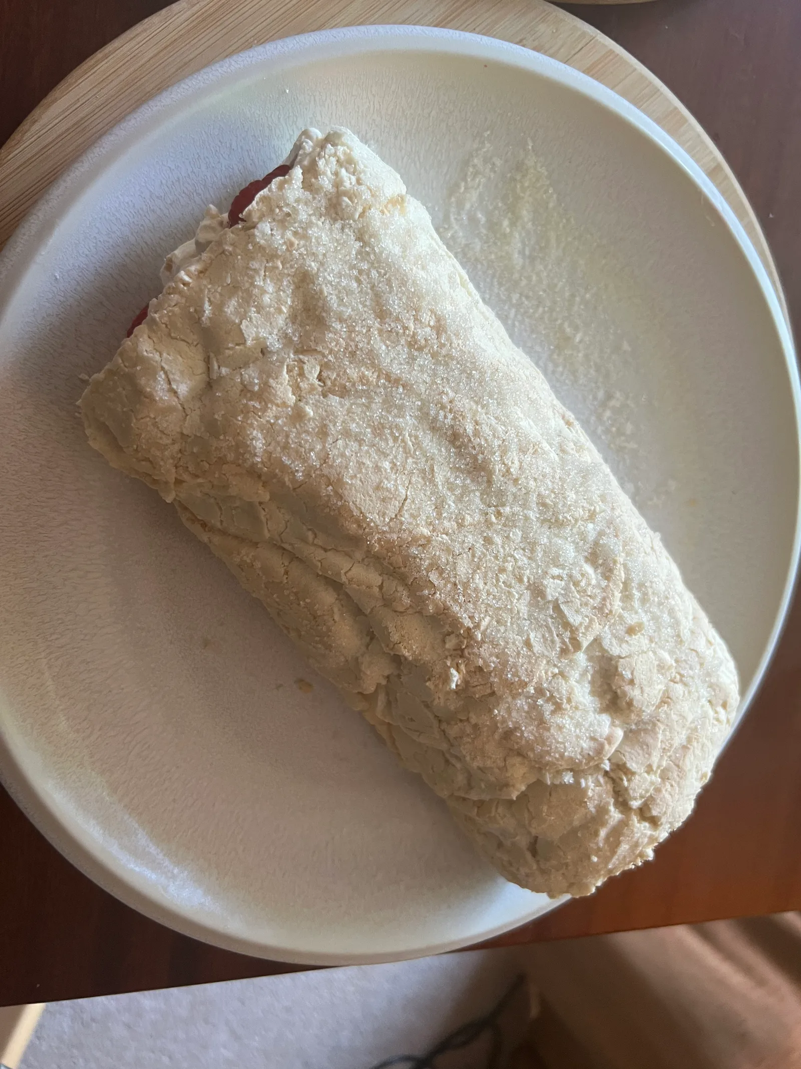 A raspberry and blueberry meringue roulade.