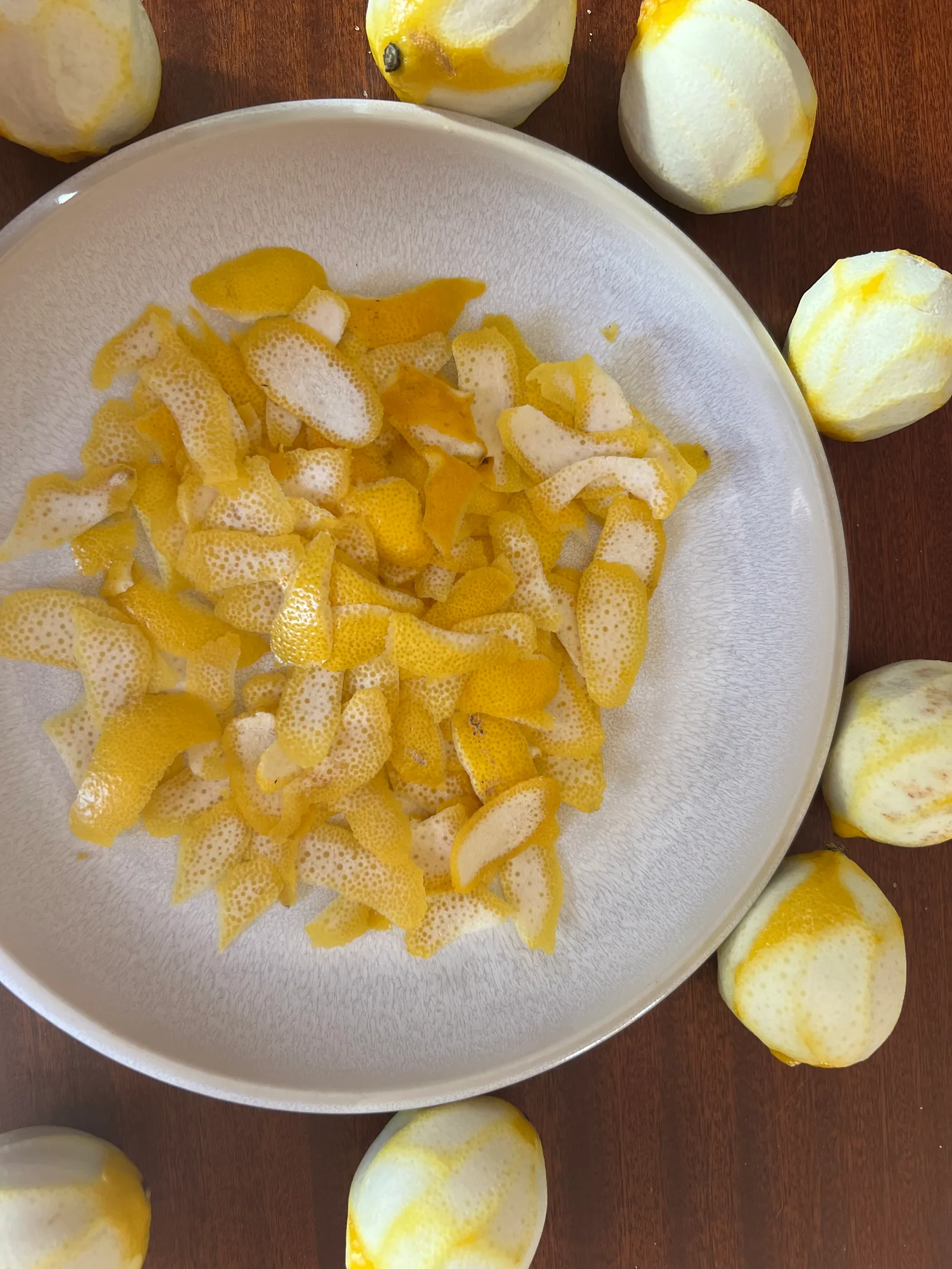 Lemon peel prepared for a new limoncello batch.