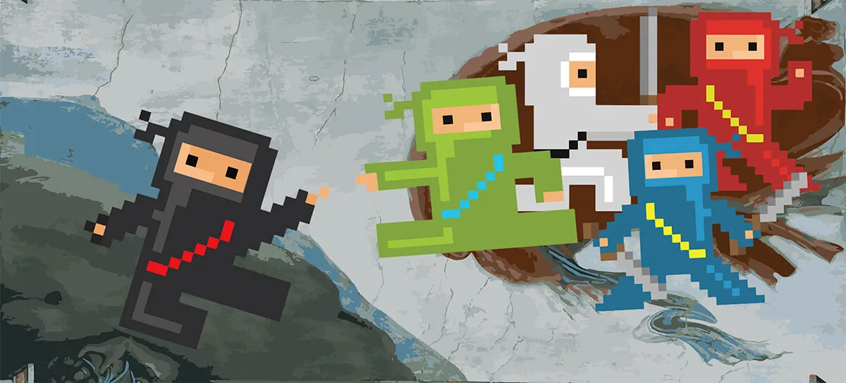 Michelangelo's Creation with 8-bit ninjas.