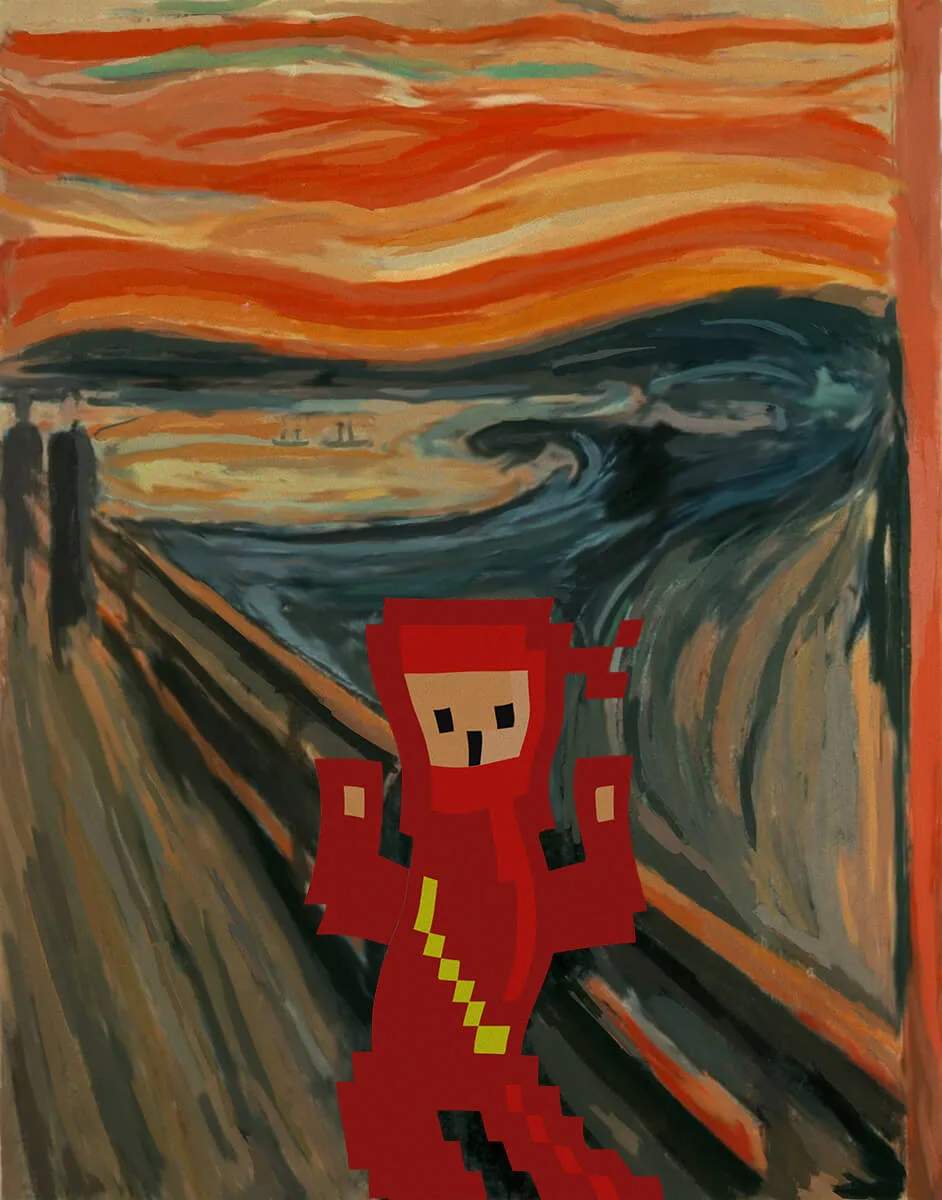 The Scream with an 8-bit ninja as the figure.