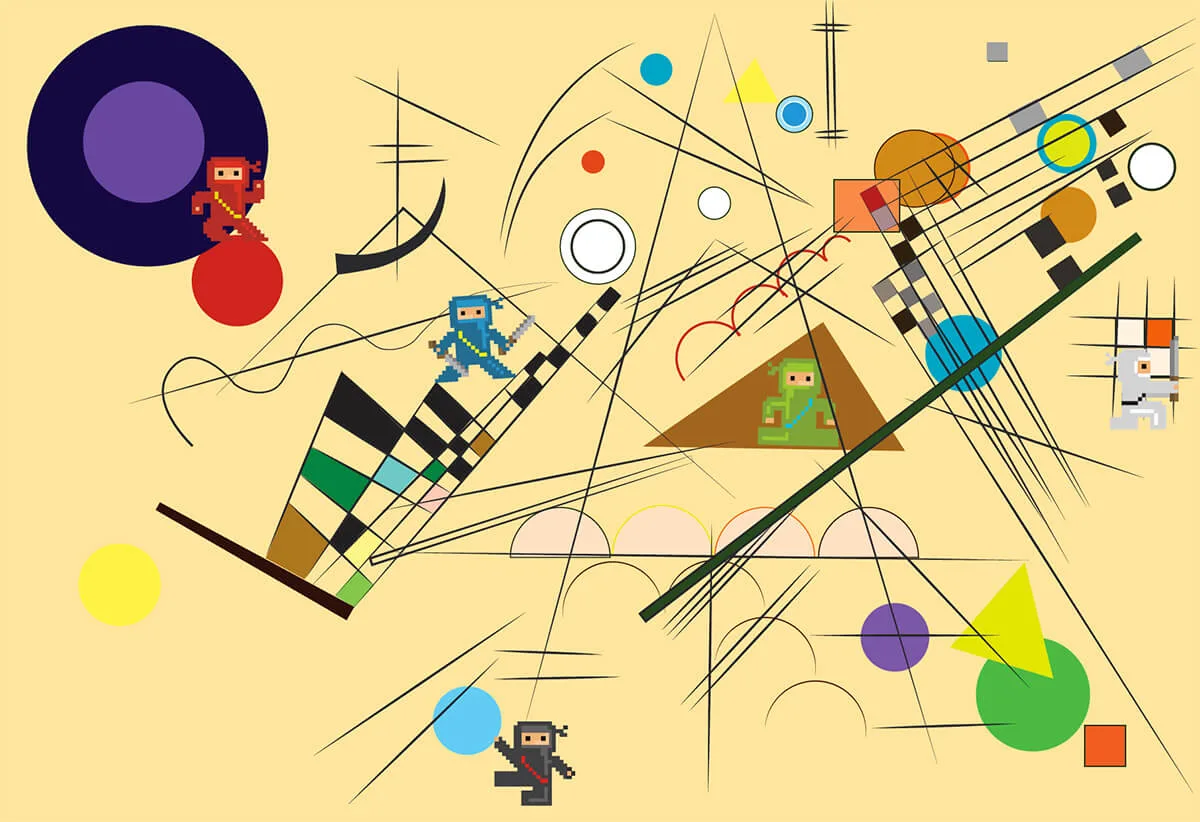 A Kandinsky rework with 8-bit ninjas.