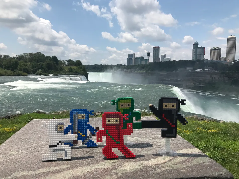 Lego ninjas in front of Niagara Falls.