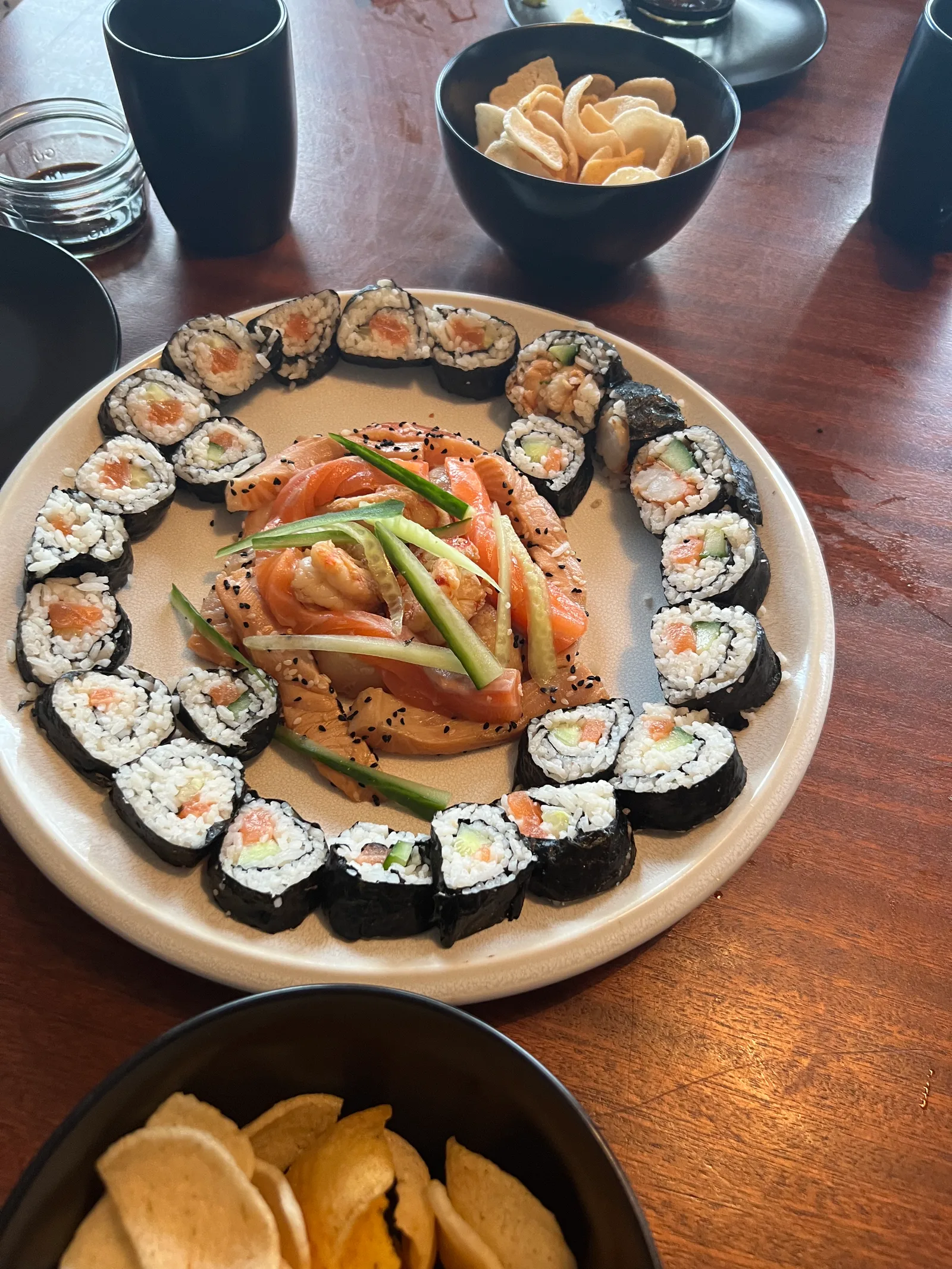 A salmon sushi plate.